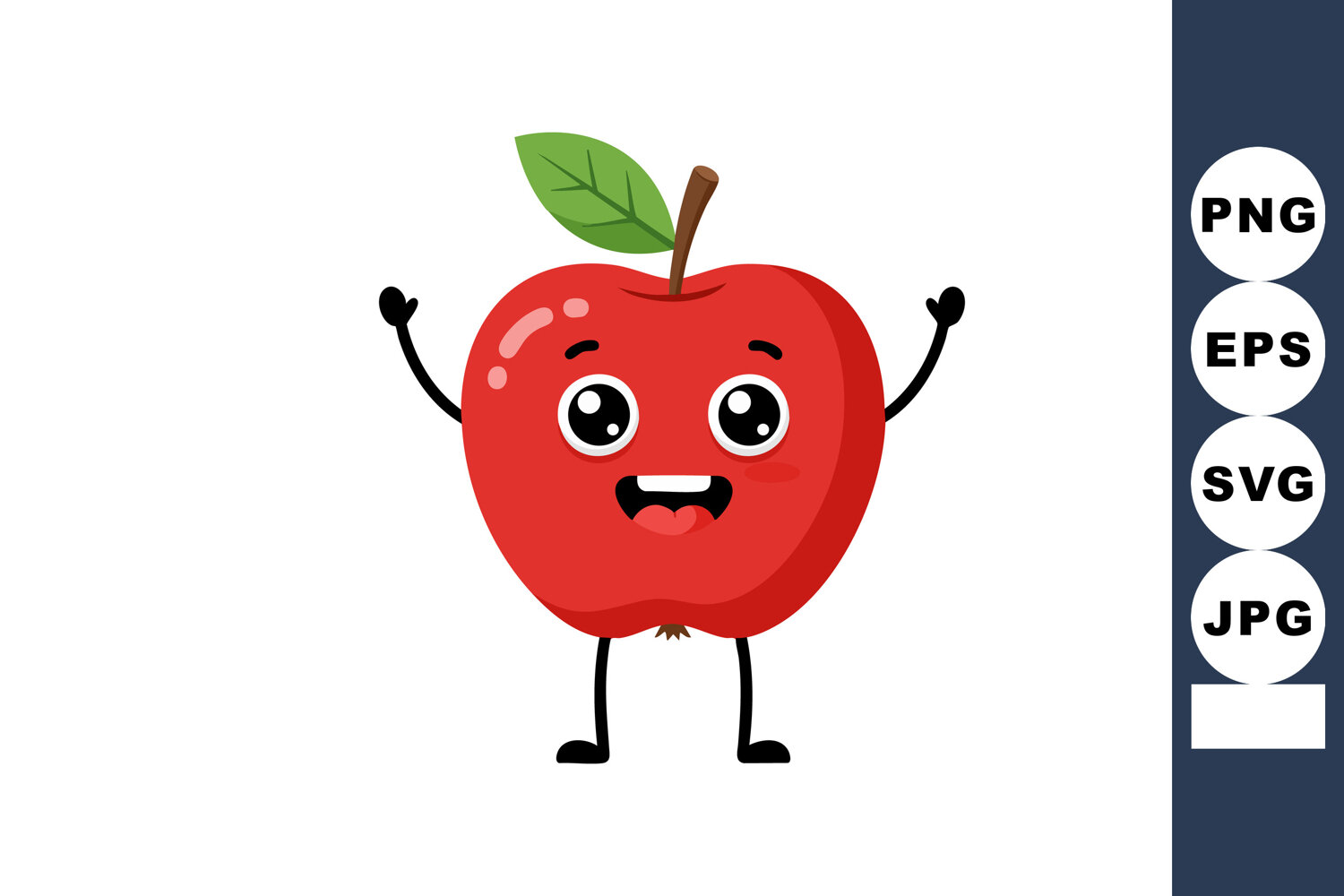 Red apple fruit character with happy face and leaf vector il