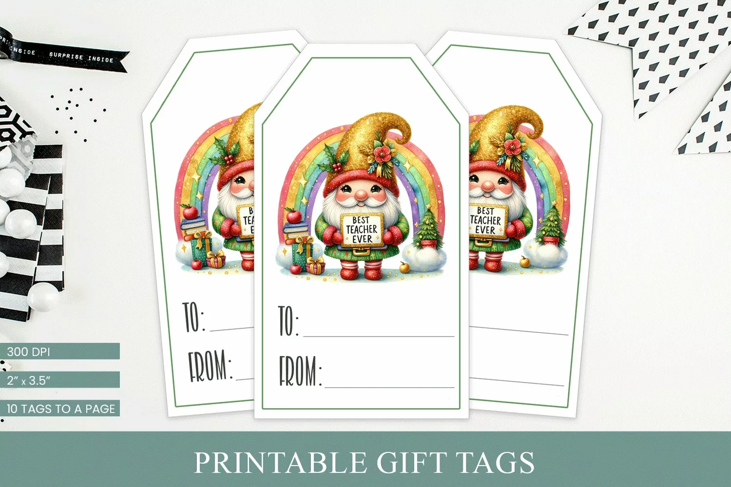 Printable Teacher Gift Tags - Festive Gnome Design product image 1