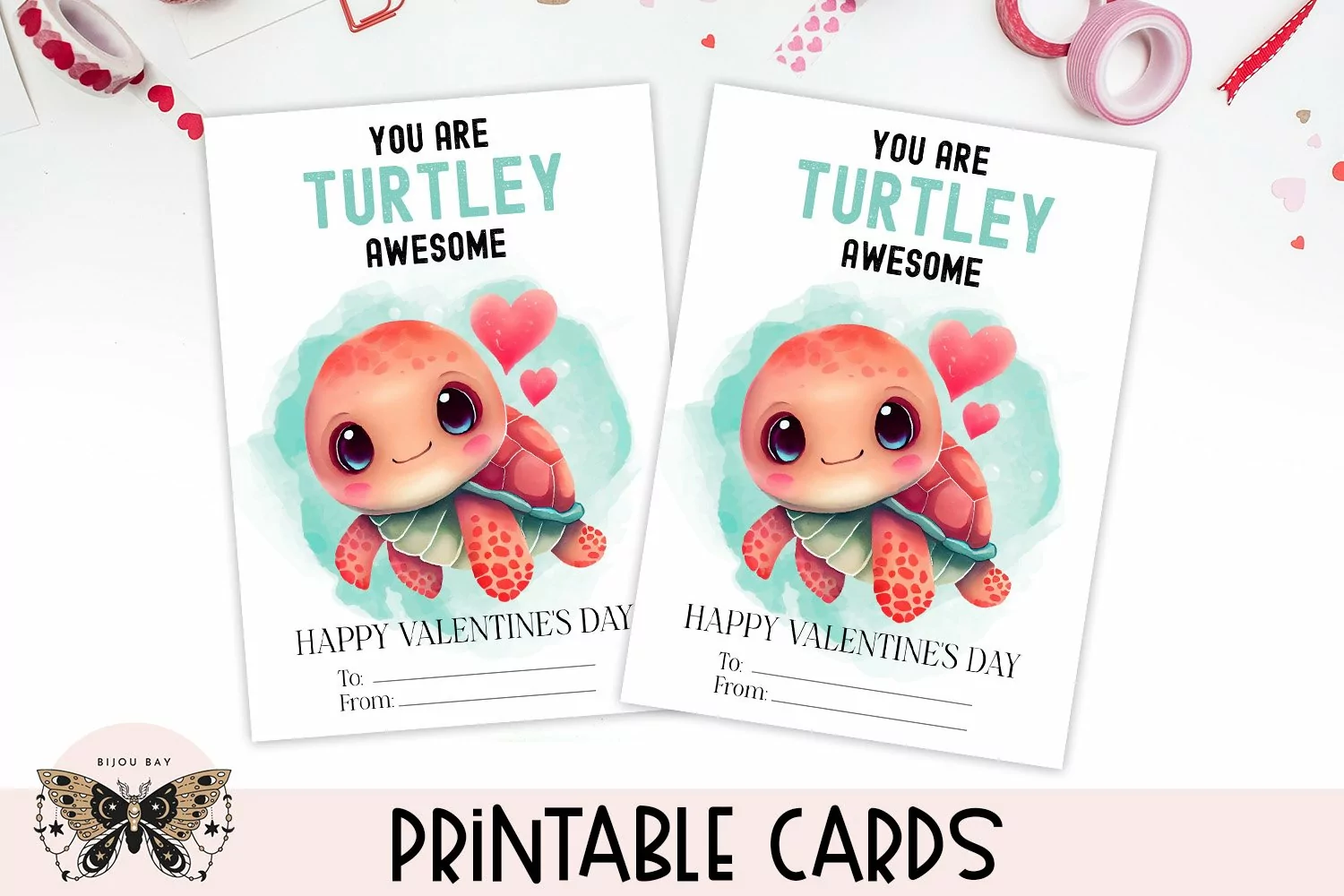 Turtle Valentines Day Card - Printable Kids Class Favor product image 1