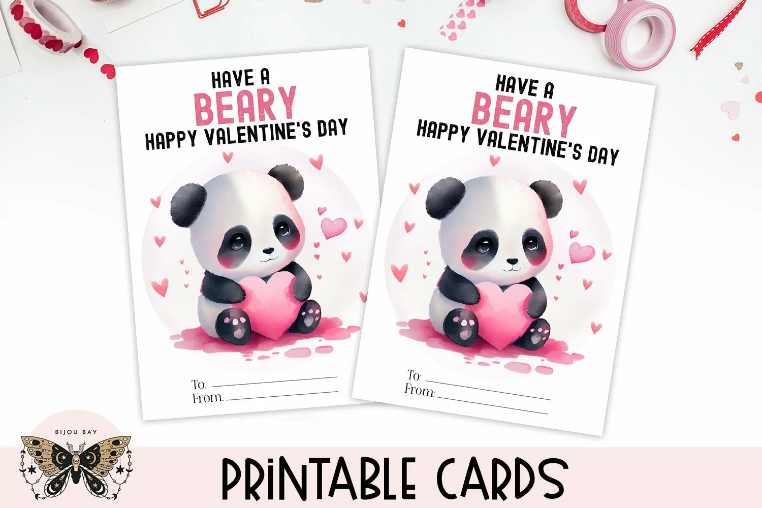 Panda Valentines Day Card - Printable Kids Class Favor product image 1