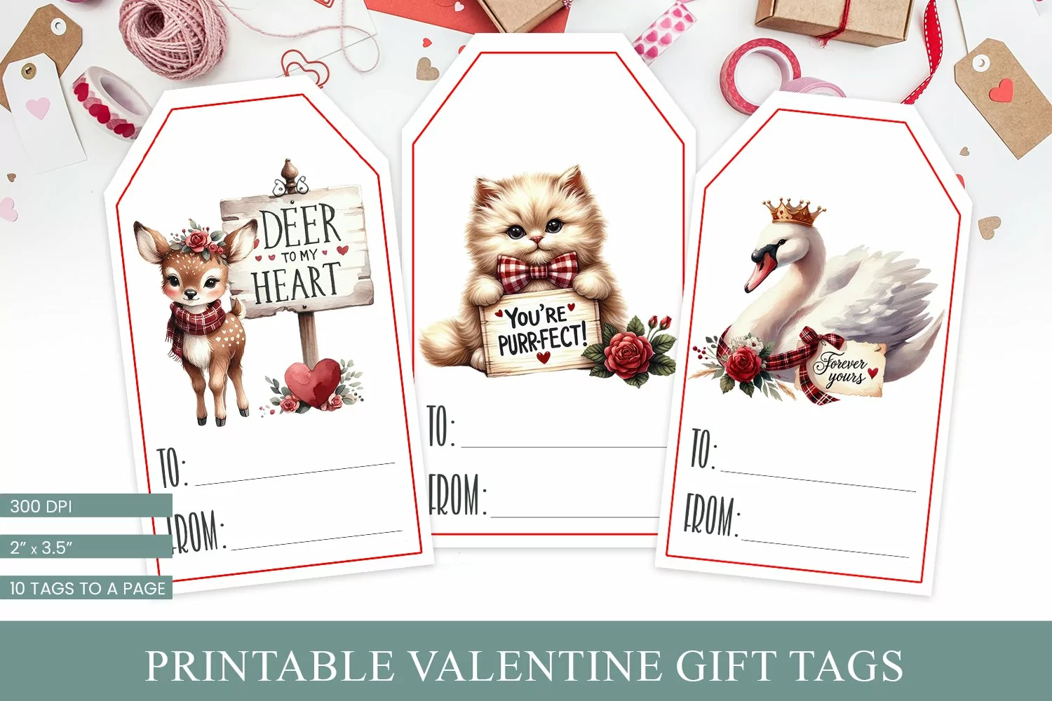 Printable Valentine Gift Tags | Cute Animal Valentine Tags product image 1