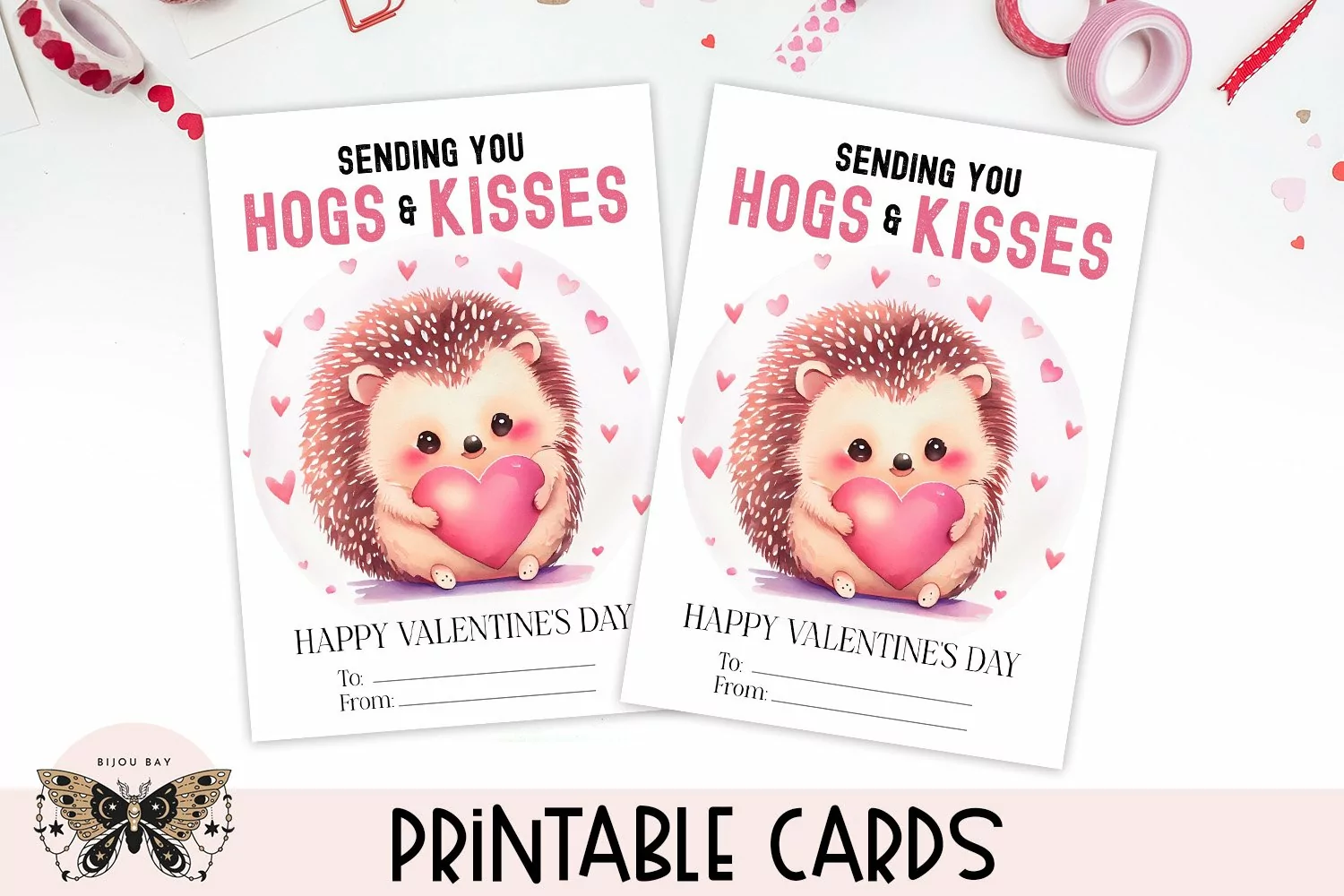 Hedgehog Valentines Day Card - Printable Kids Class Favor product image 1