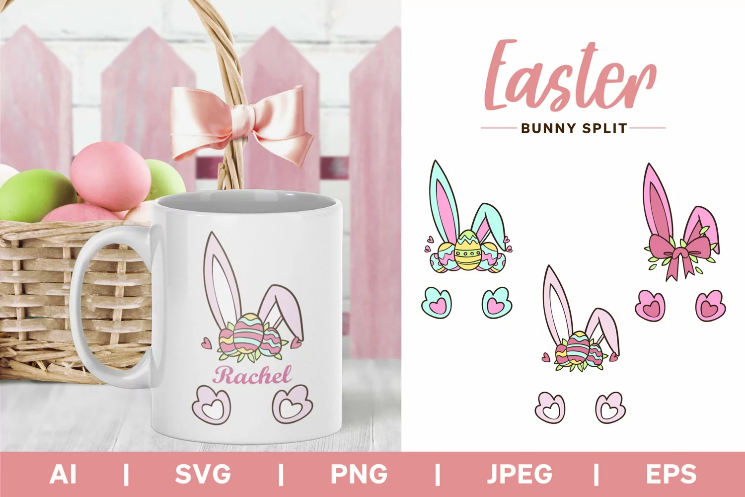 Easter Bunny Ears and Paw Illustration Split Monogram Set product image 1
