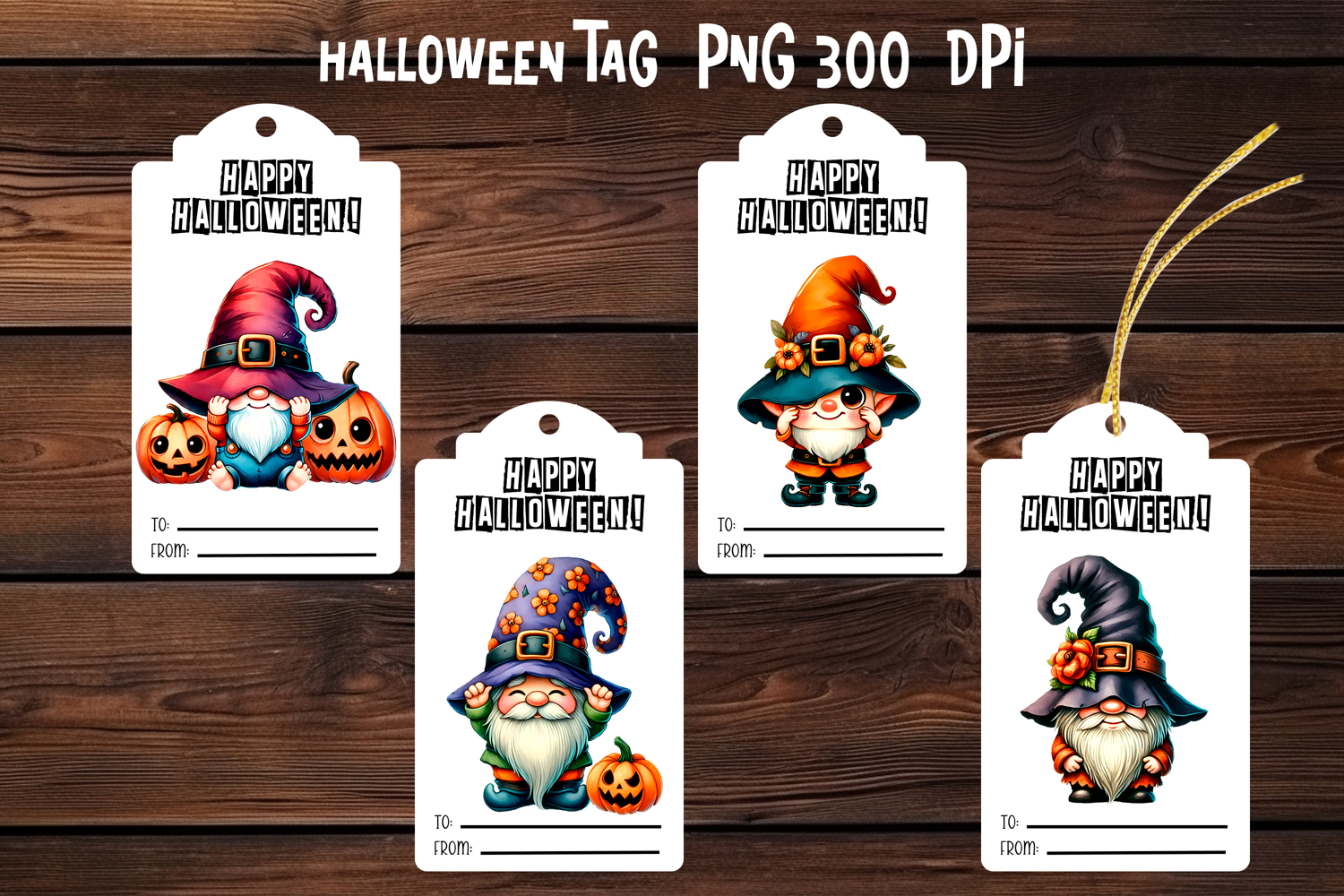 Halloween gnome tags printable | Halloween gift tag PNG product image 1