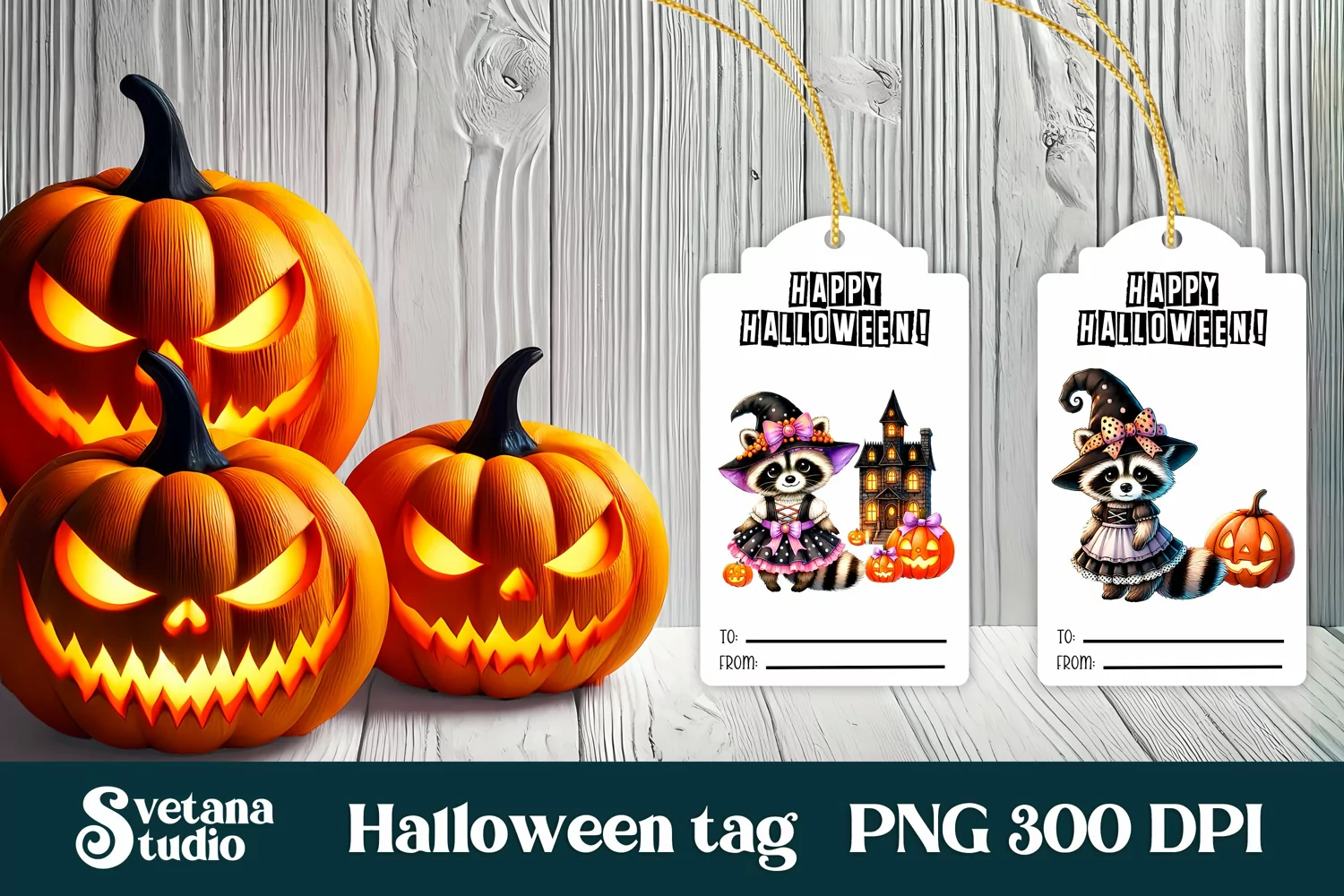 Halloween tags printable | Halloween raccoon gift tag product image 1