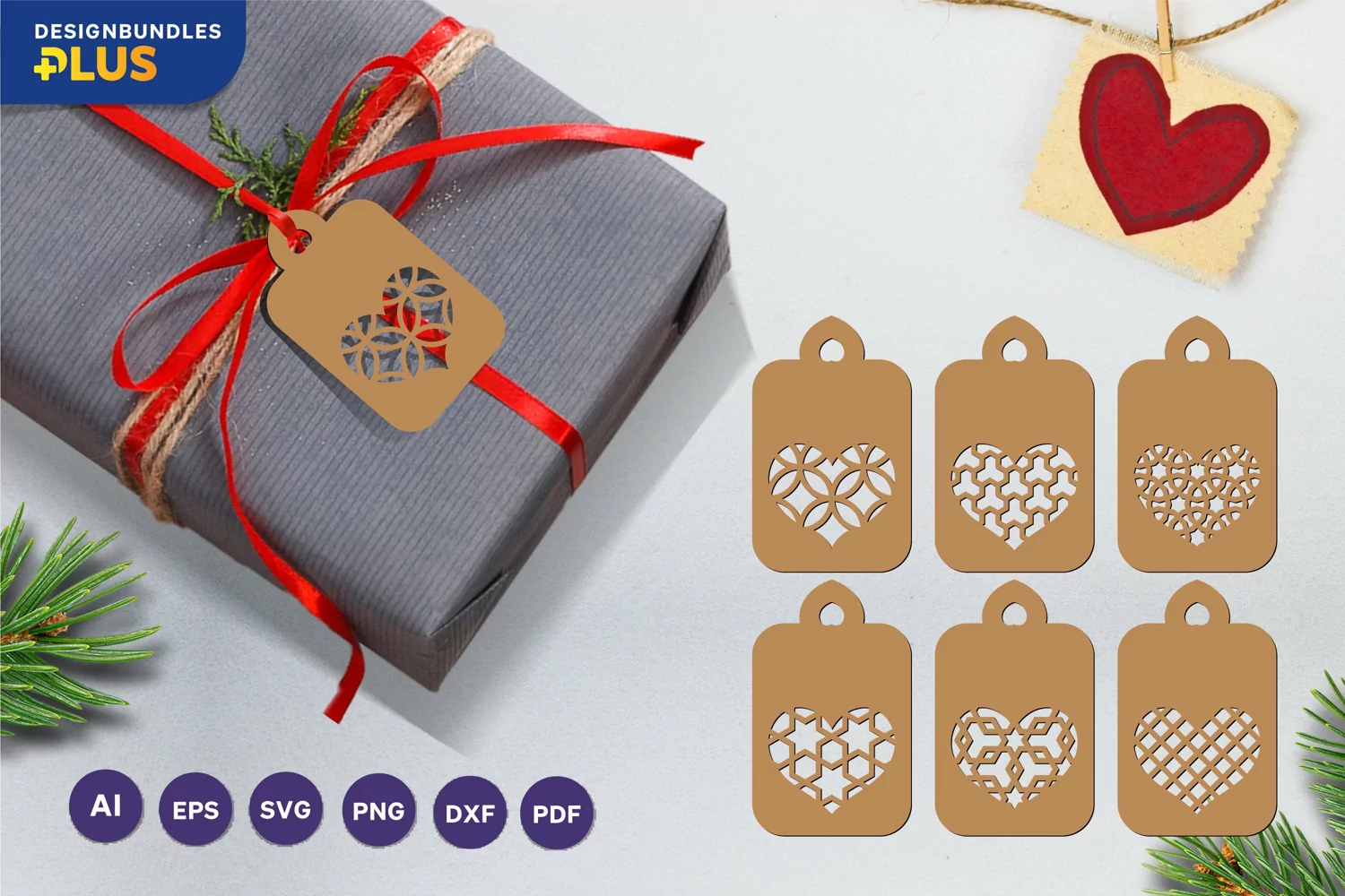 Heart with Geometric Patterns, Papercut Gift Tag Bundle product image 1