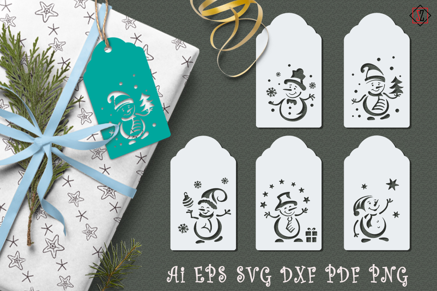 Lightweight tags with snowmen. Cut file product image 1