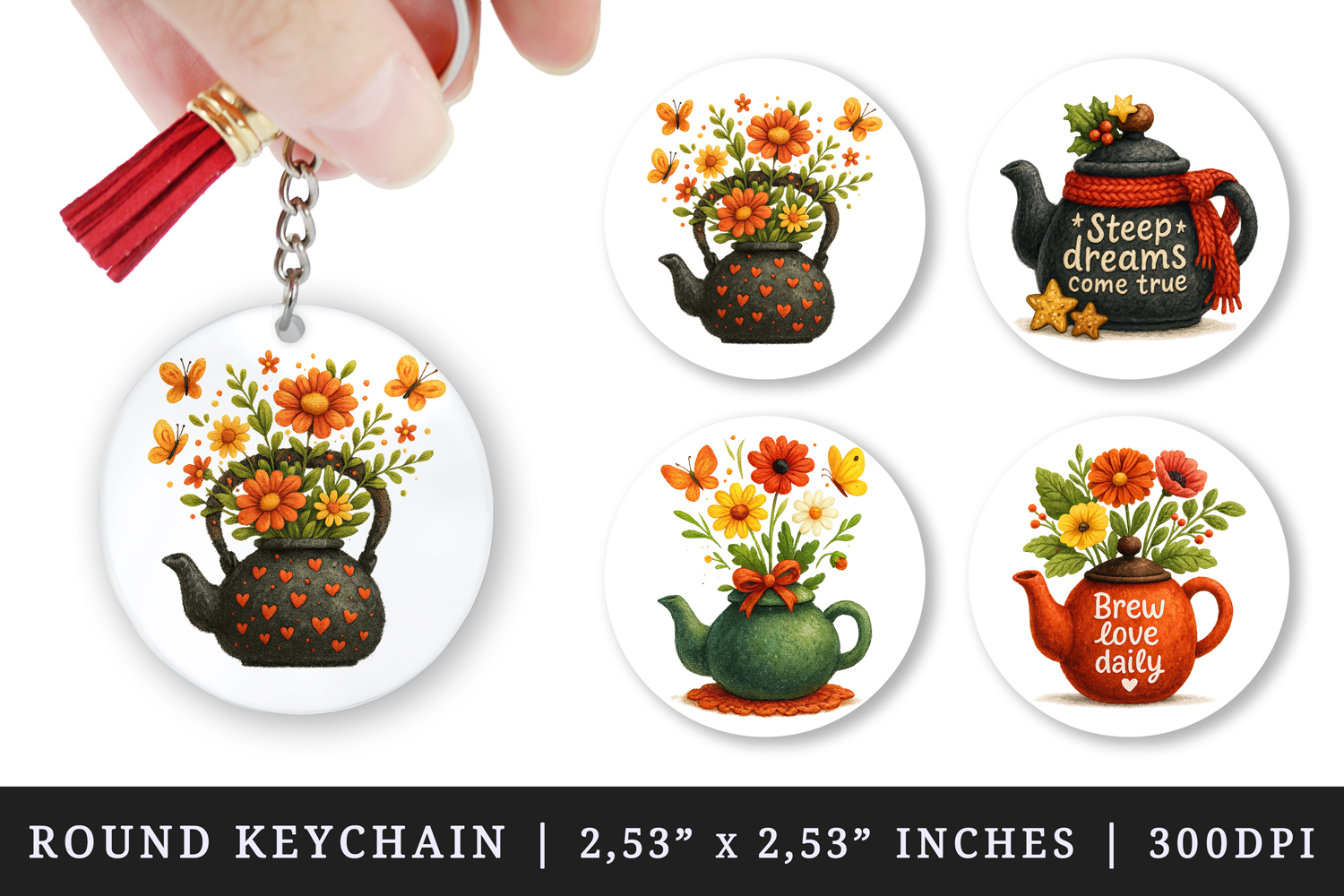 Tea Lover round keychain pintable sublimation design png product image 1