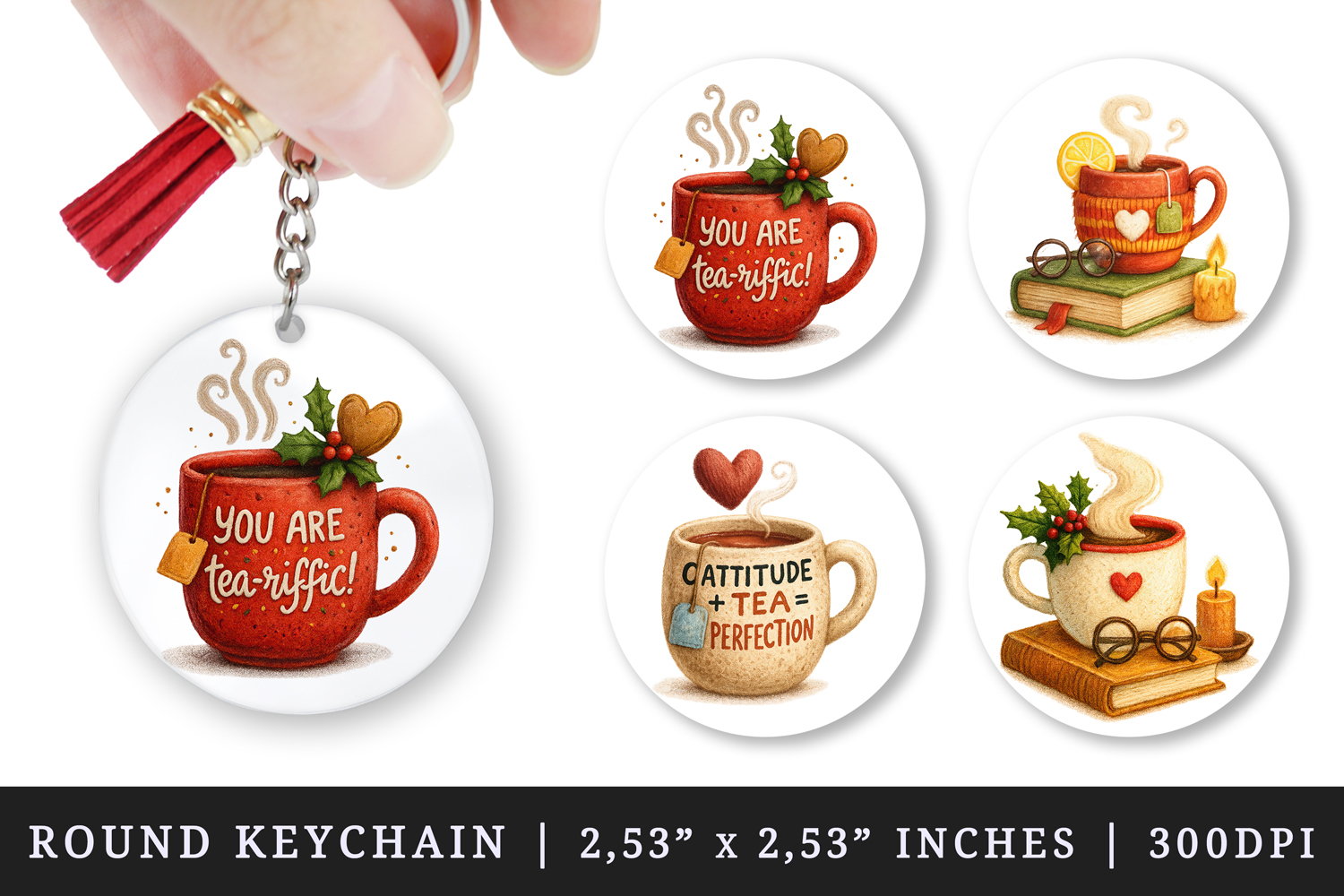 Tea Lover round keychain pintable sublimation design png product image 1