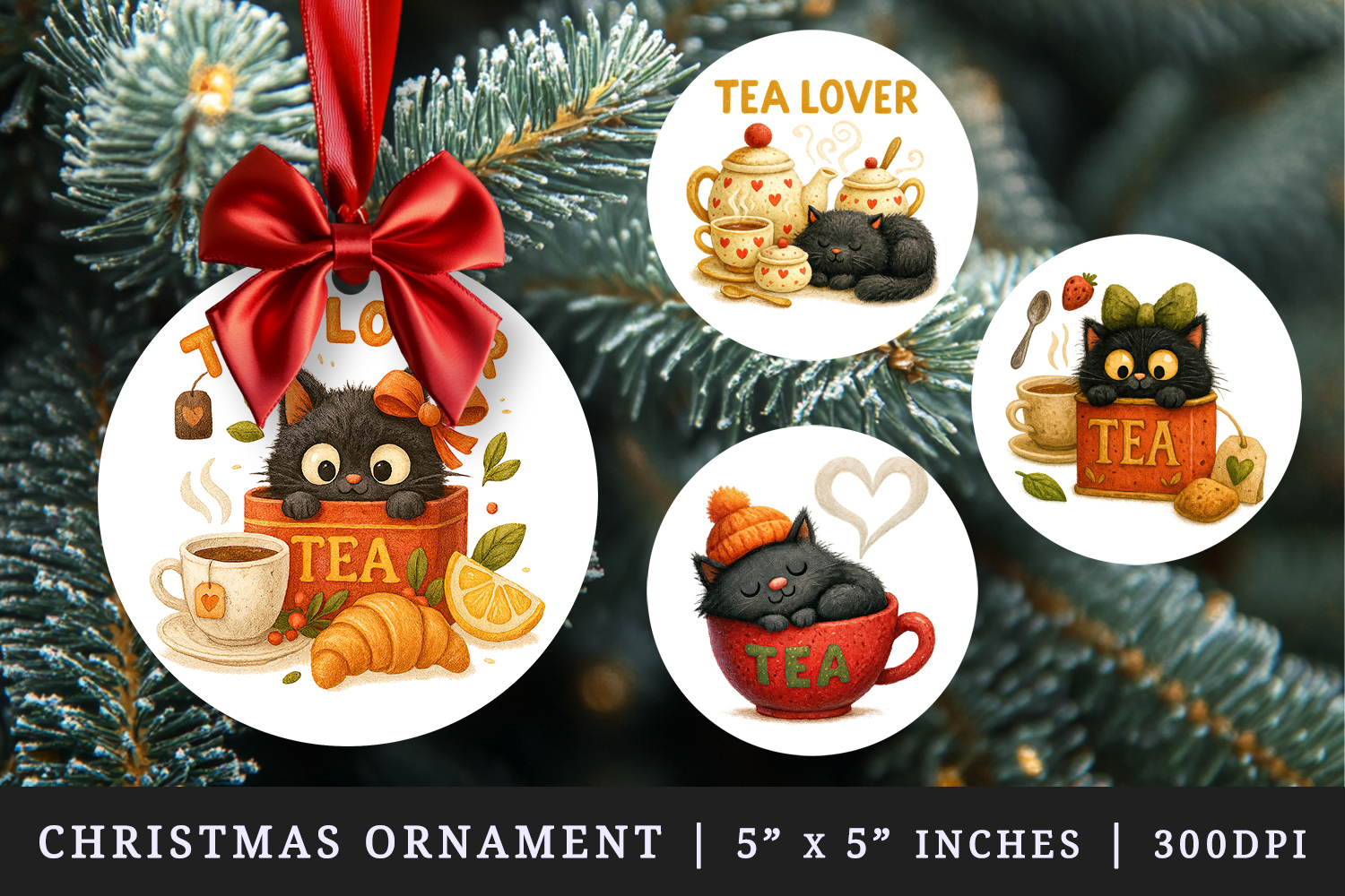 Tea Lover round ornaments sublimation design product image 1