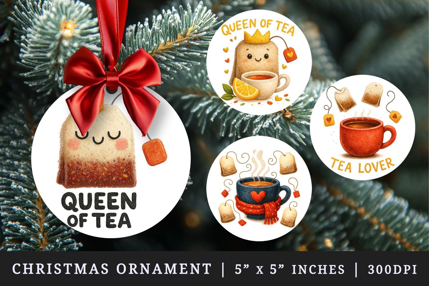 Tea Lover round ornaments sublimation design product image 1