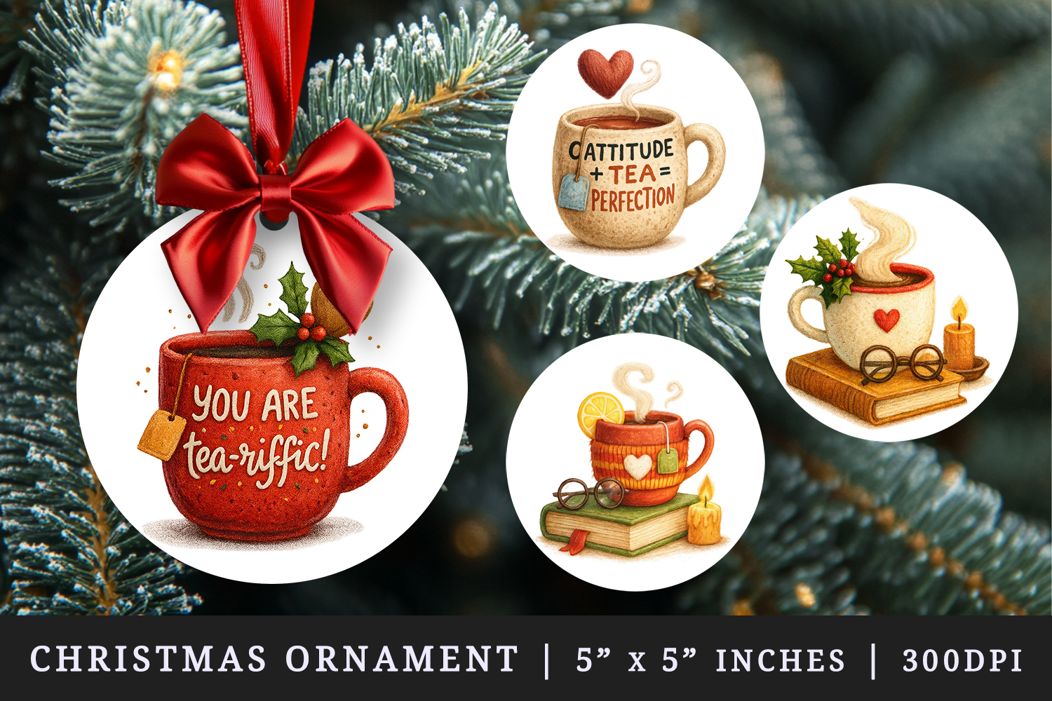 Tea Lover round ornaments sublimation design product image 1