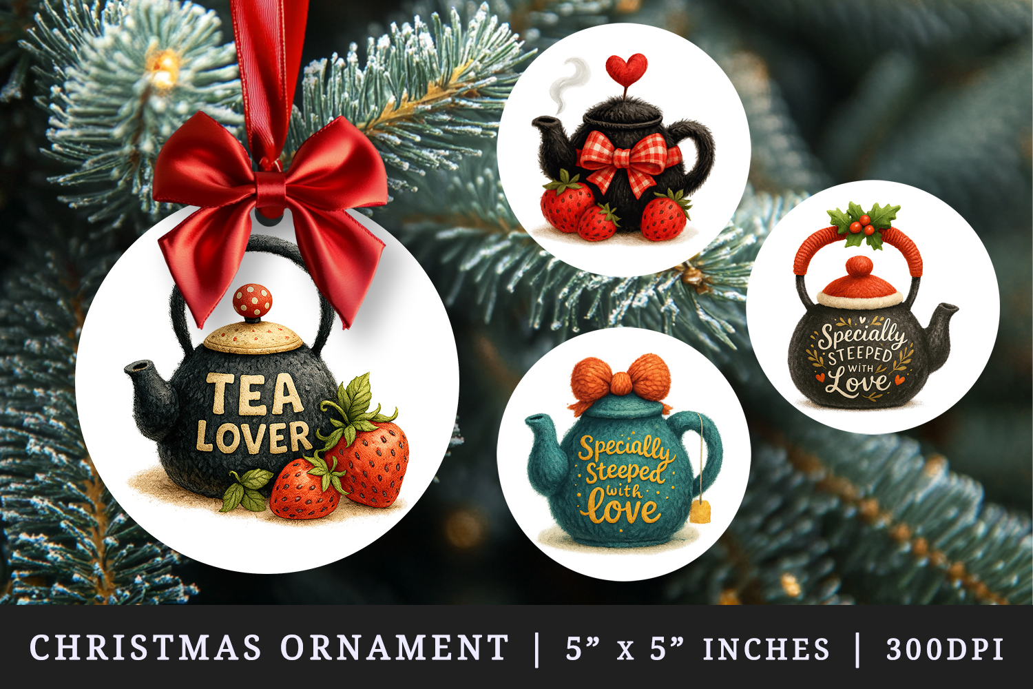 Tea Lover round ornaments sublimation design product image 1