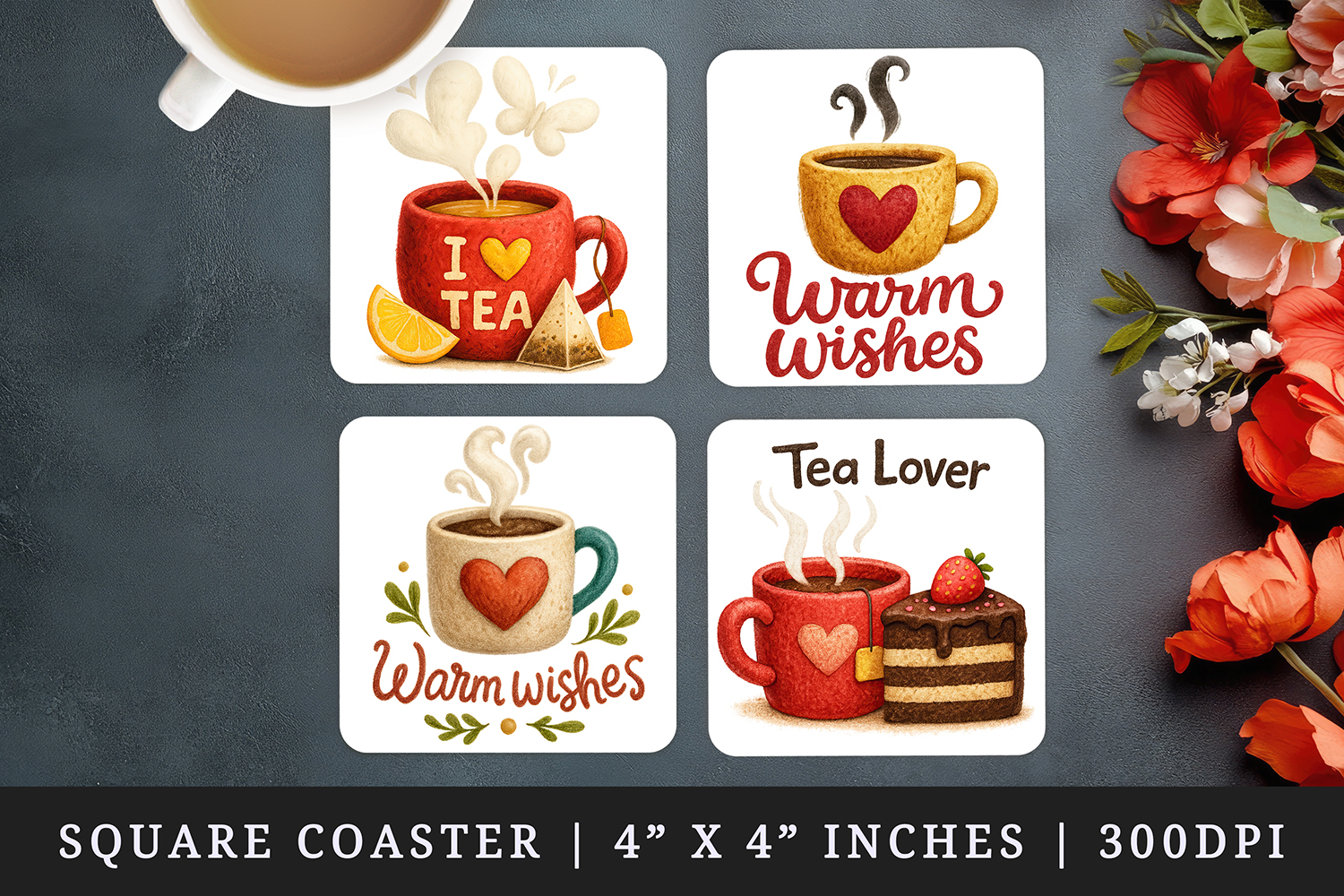 Tea Lover square coaster sublimation, coasters design product image 1