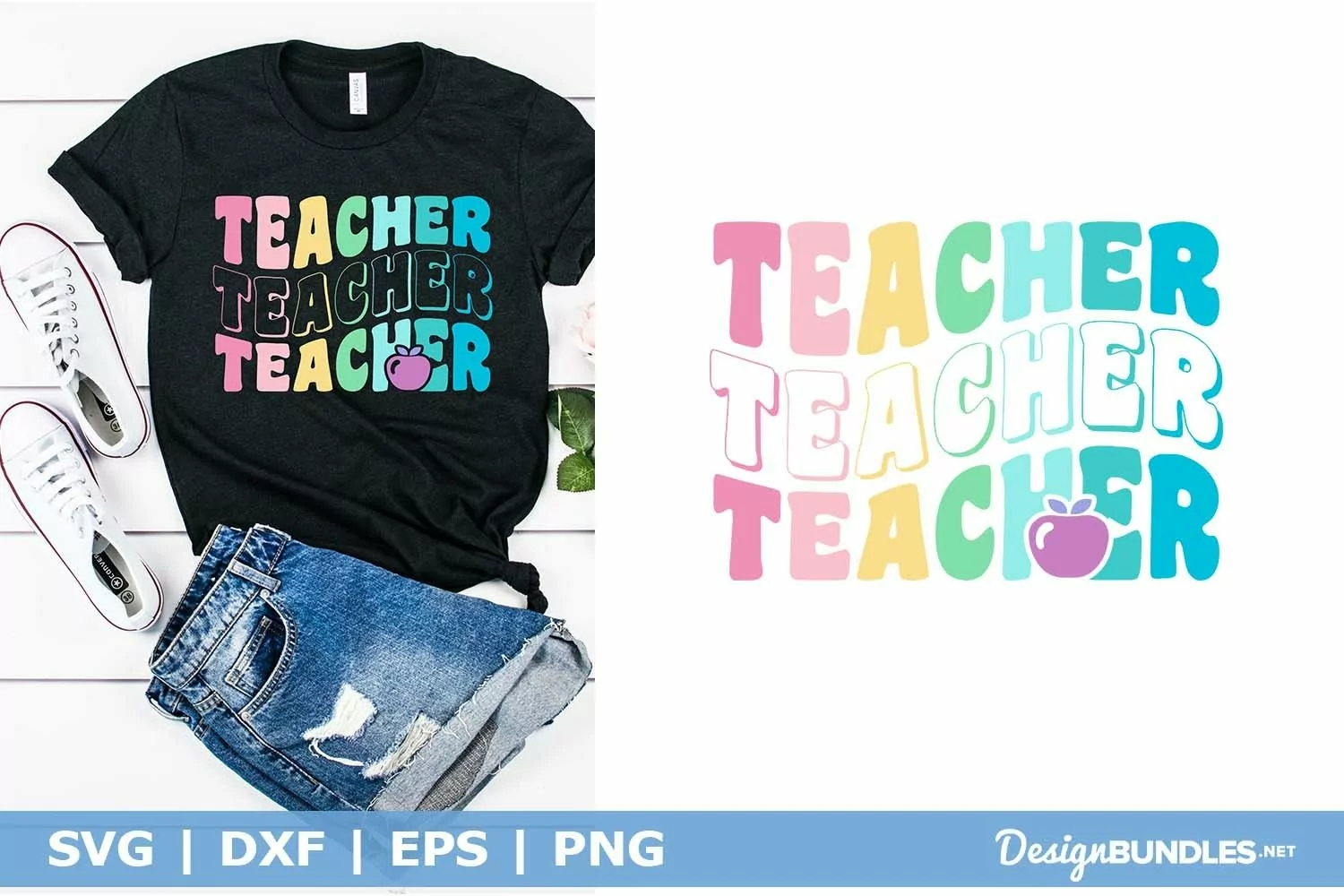 Teacher Rainbow Colors Wavy Words SVG | Retro Teacher SVG product image 1
