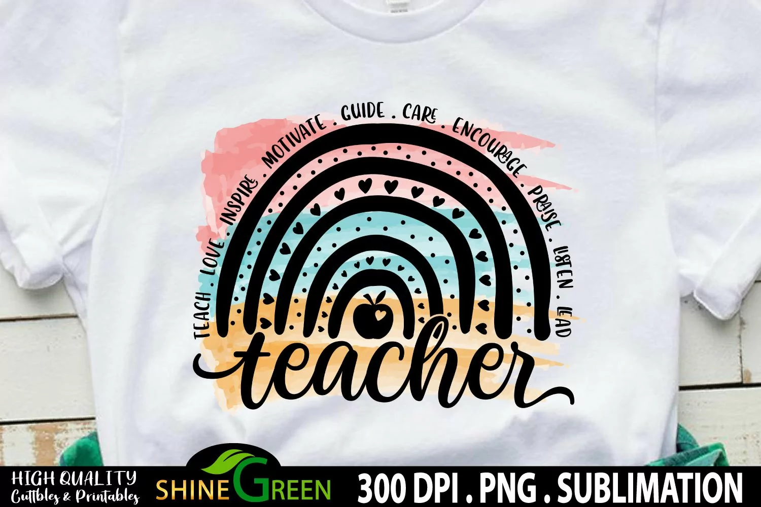 teacher sublimation rainbow watercolour