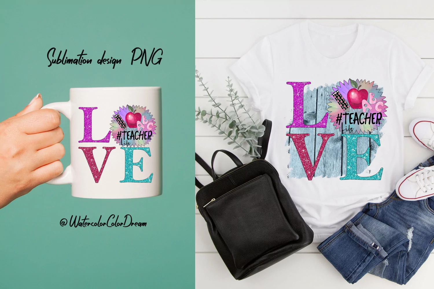 Teacher Sublimation design. Love Teacher Life PNG product image 1