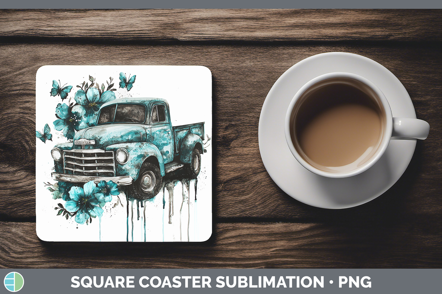 GorgeousTeal Drips BS02 Square Coaster design.