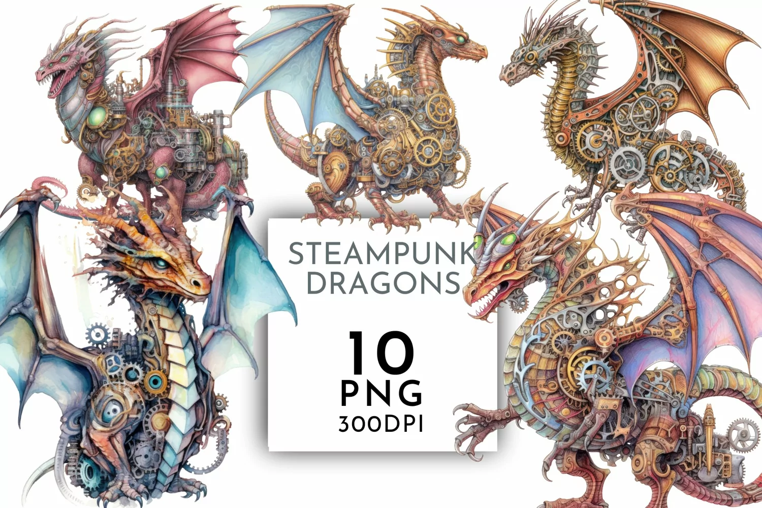 Steampunk Dragons Clipart | Watercolor Clipart product image 1
