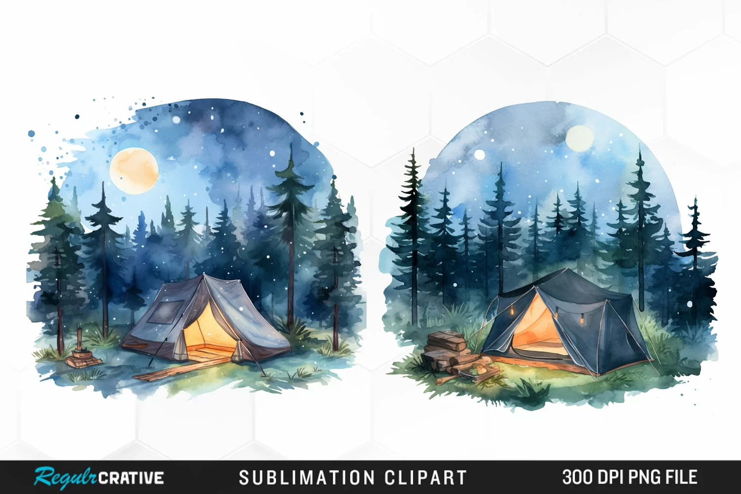 Watercolor Night Tents Design Clipart product image 1