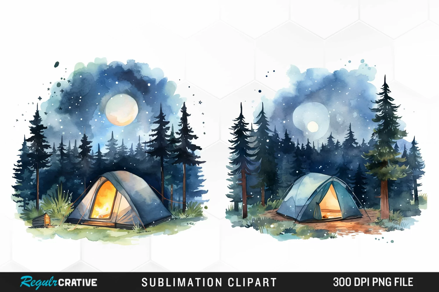 Watercolor Night Tents Design Clipart product image 1