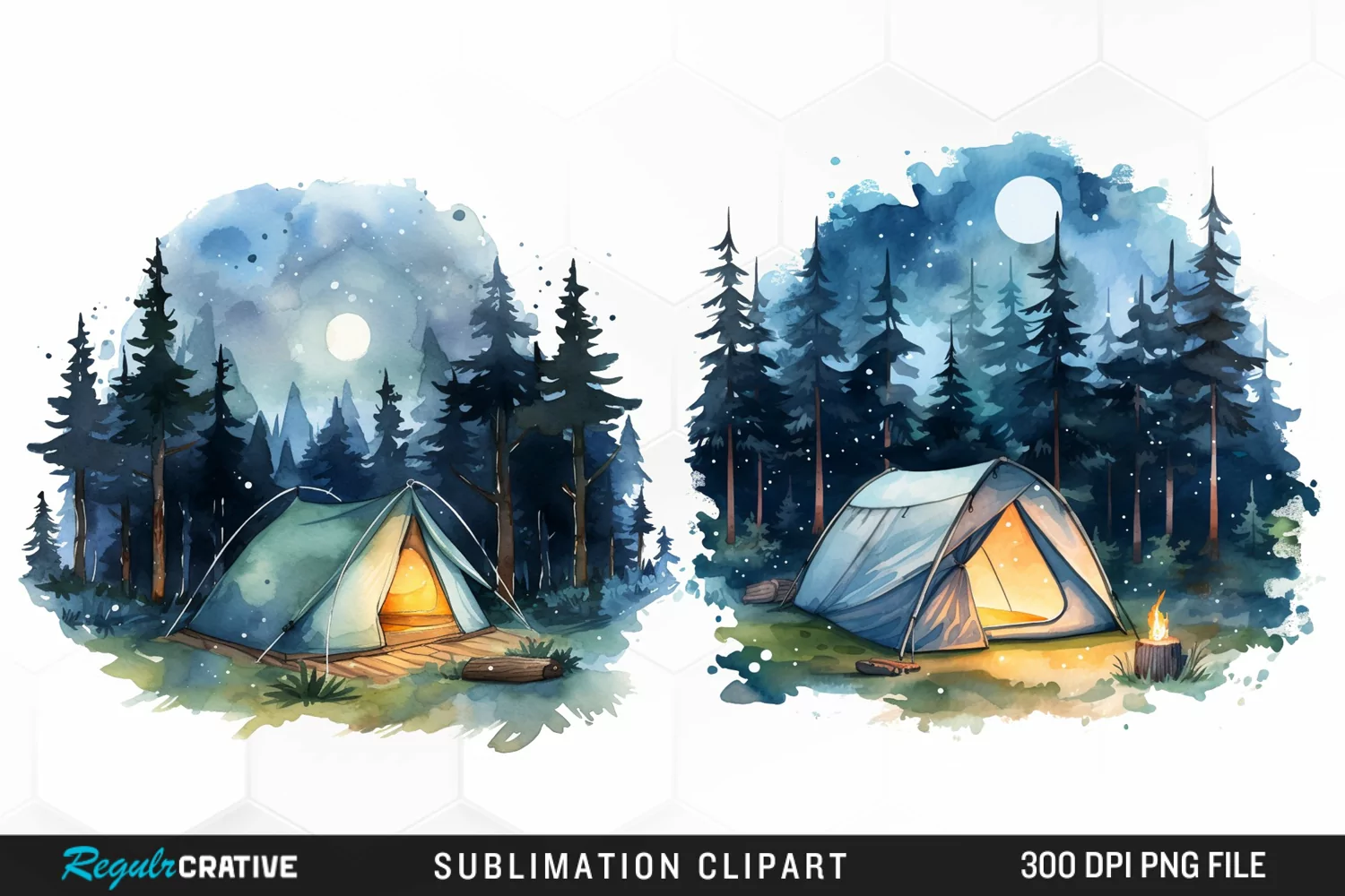 Watercolor Night Tents Design Clipart product image 1