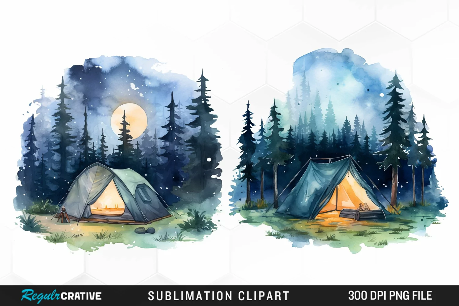 Watercolor Night Tents Design Clipart product image 1