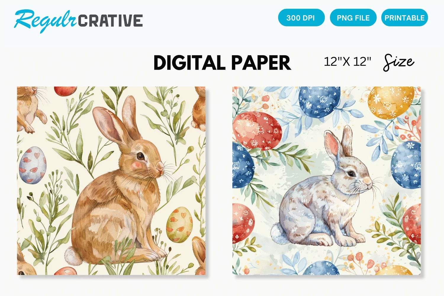 Watercolor Easter Bunny Digital Paper, Easter Bunny Pattern product image 1