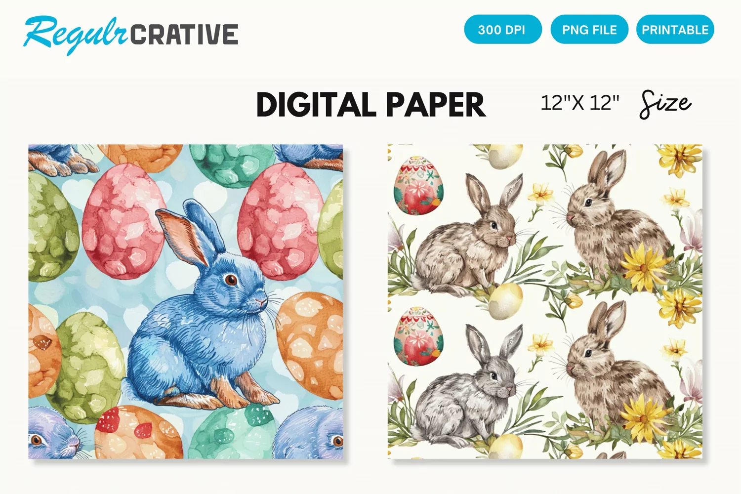 Watercolor Easter Bunny Digital Paper, Easter Bunny Pattern product image 1