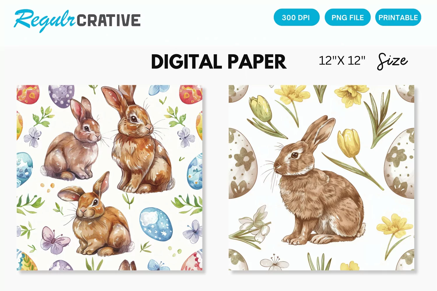 Watercolor Easter Bunny Digital Paper, Easter Bunny Pattern product image 1