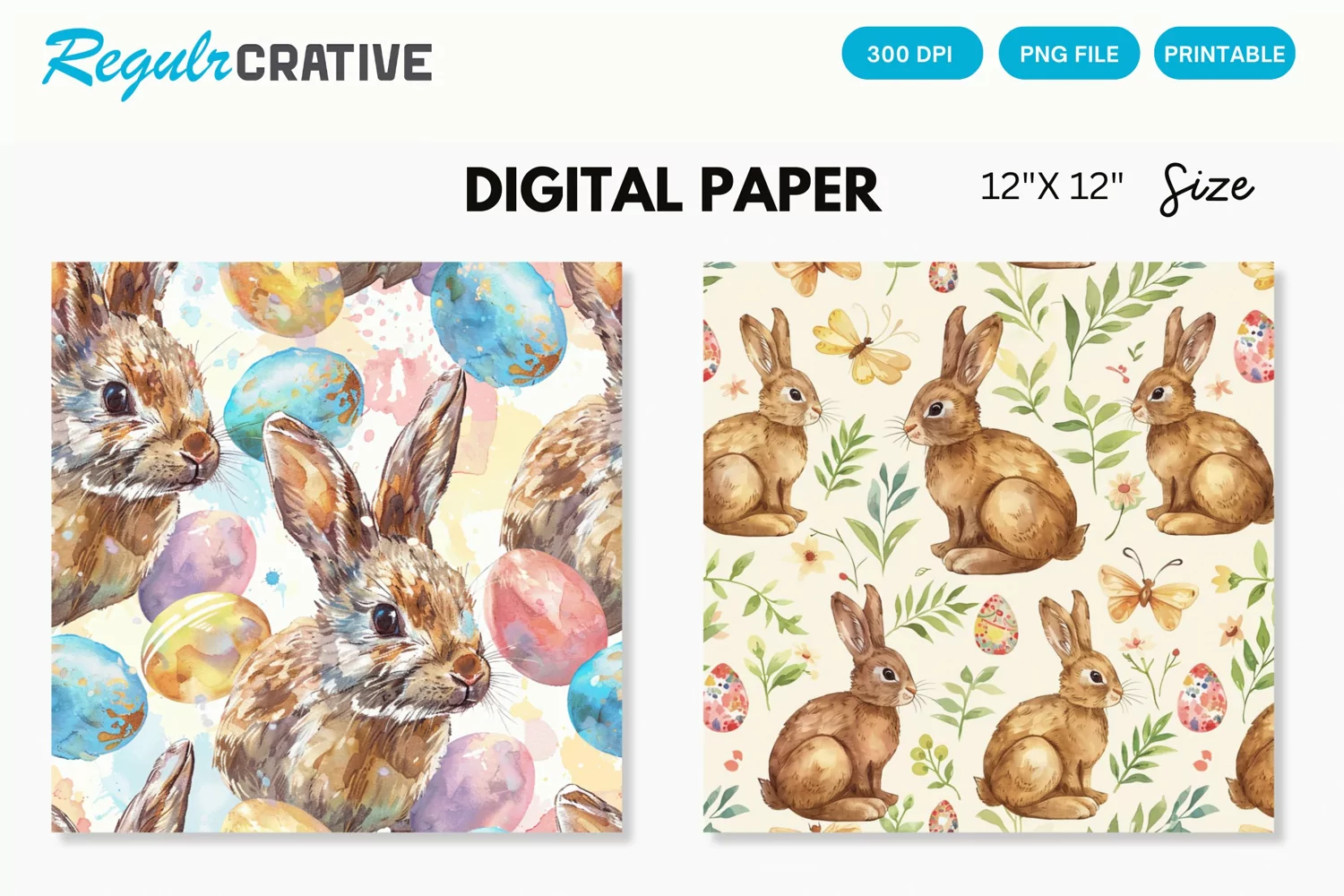 Watercolor Easter Bunny Digital Paper, Easter Bunny Pattern product image 1
