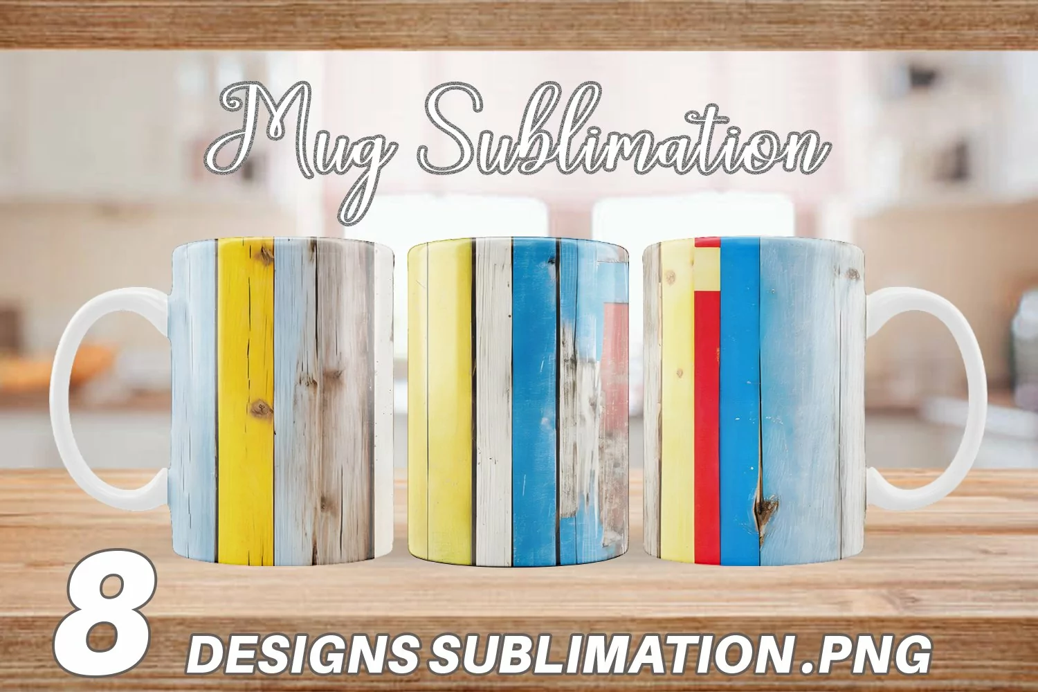 Vintage Wood Boards Mug sublimation design product image 1
