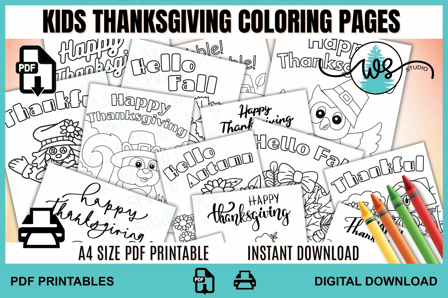 Thanksgiving Coloring Pages for Kids, Printable Thanksgiving product image 1