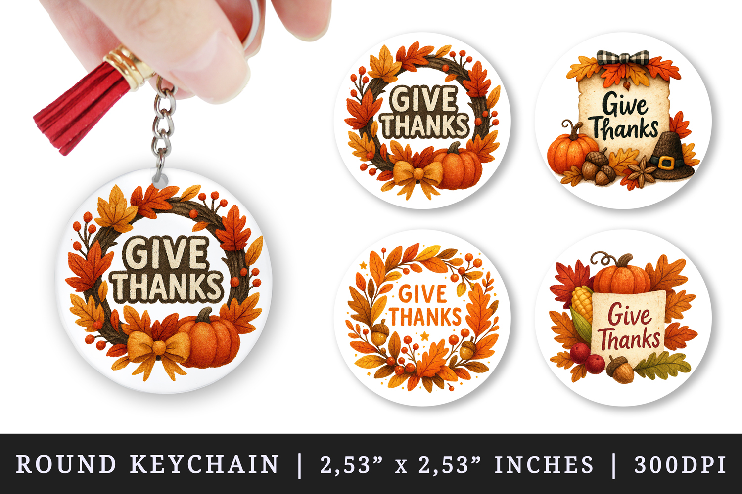 Thanksgiving round keychain pintable sublimation design png product image 1
