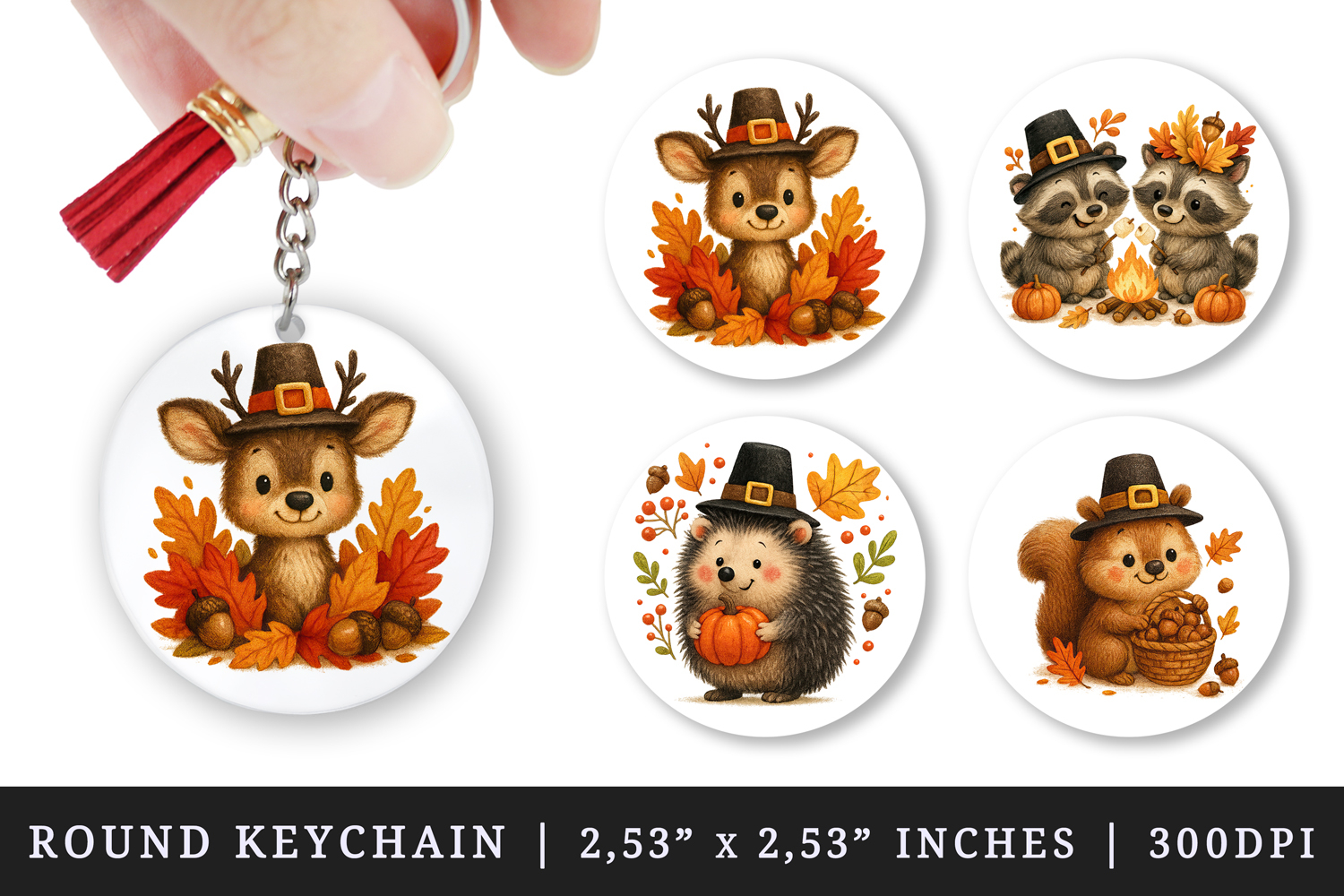 Thanksgiving round keychain pintable sublimation design png product image 1