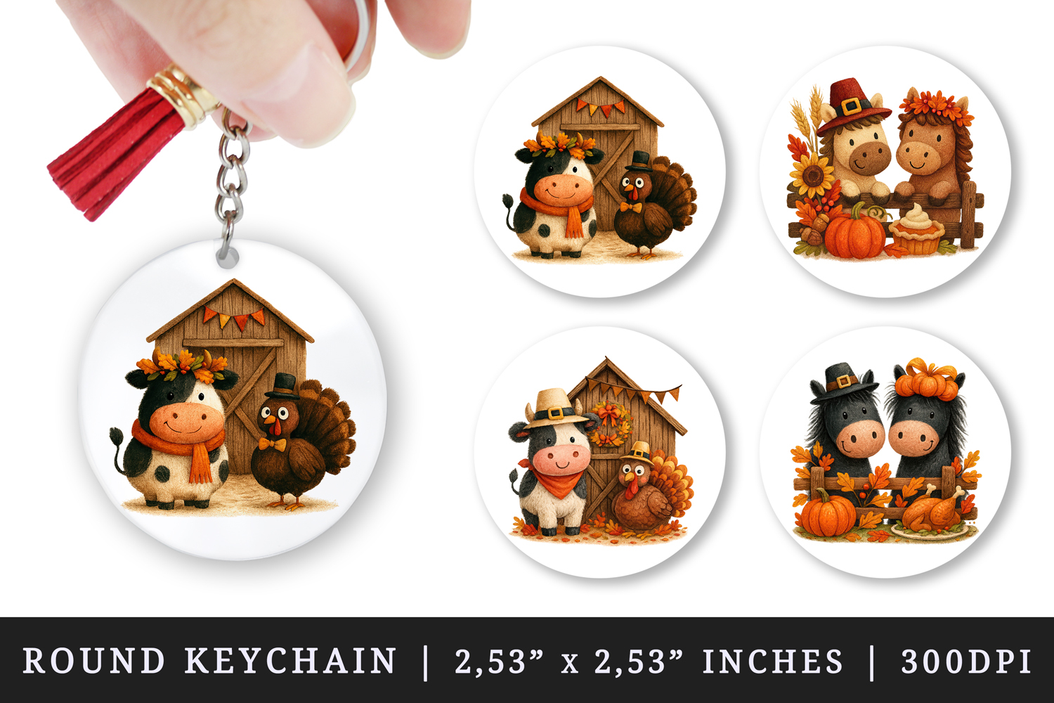 Thanksgiving round keychain pintable sublimation design png product image 1