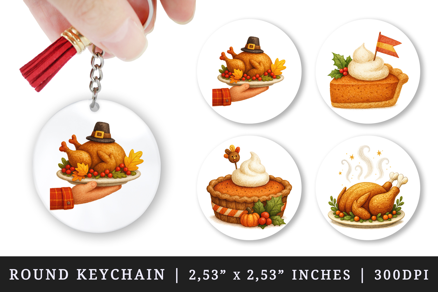 Thanksgiving round keychain pintable sublimation design png product image 1