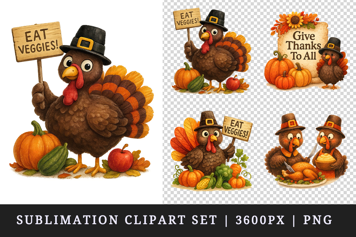 Thanksgiving clipart printable sublimation design png product image 1