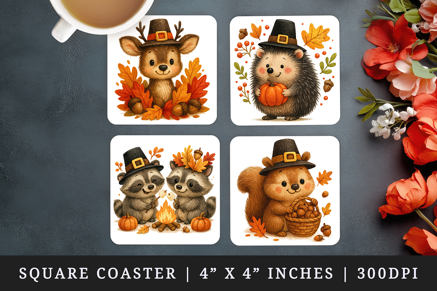 Thanksgiving square coaster sublimation, coasters design product image 1