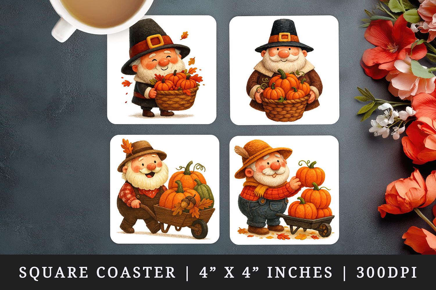 Thanksgiving square coaster sublimation, coasters design product image 1