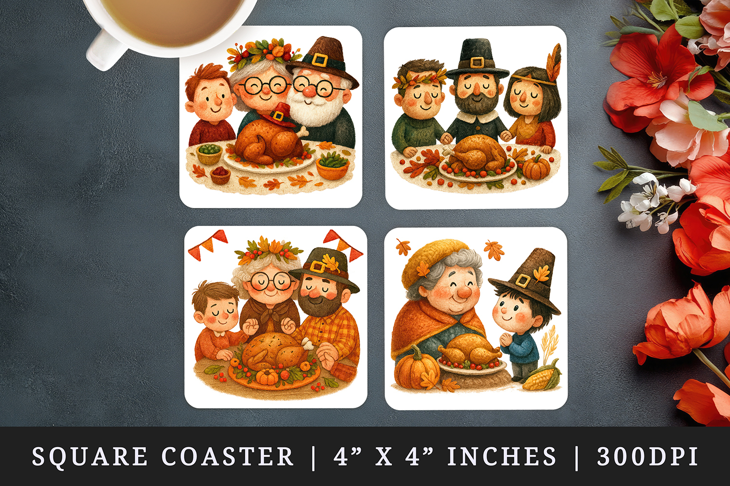 Thanksgiving square coaster sublimation, coasters design product image 1