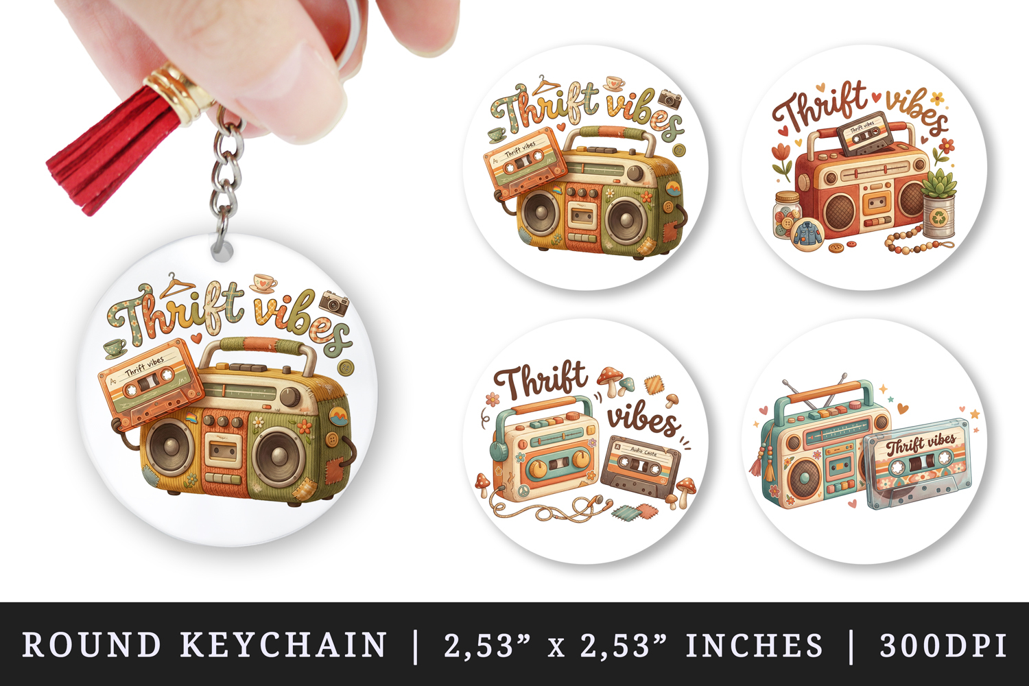 Thrifting round keychain pintable sublimation design png product image 1