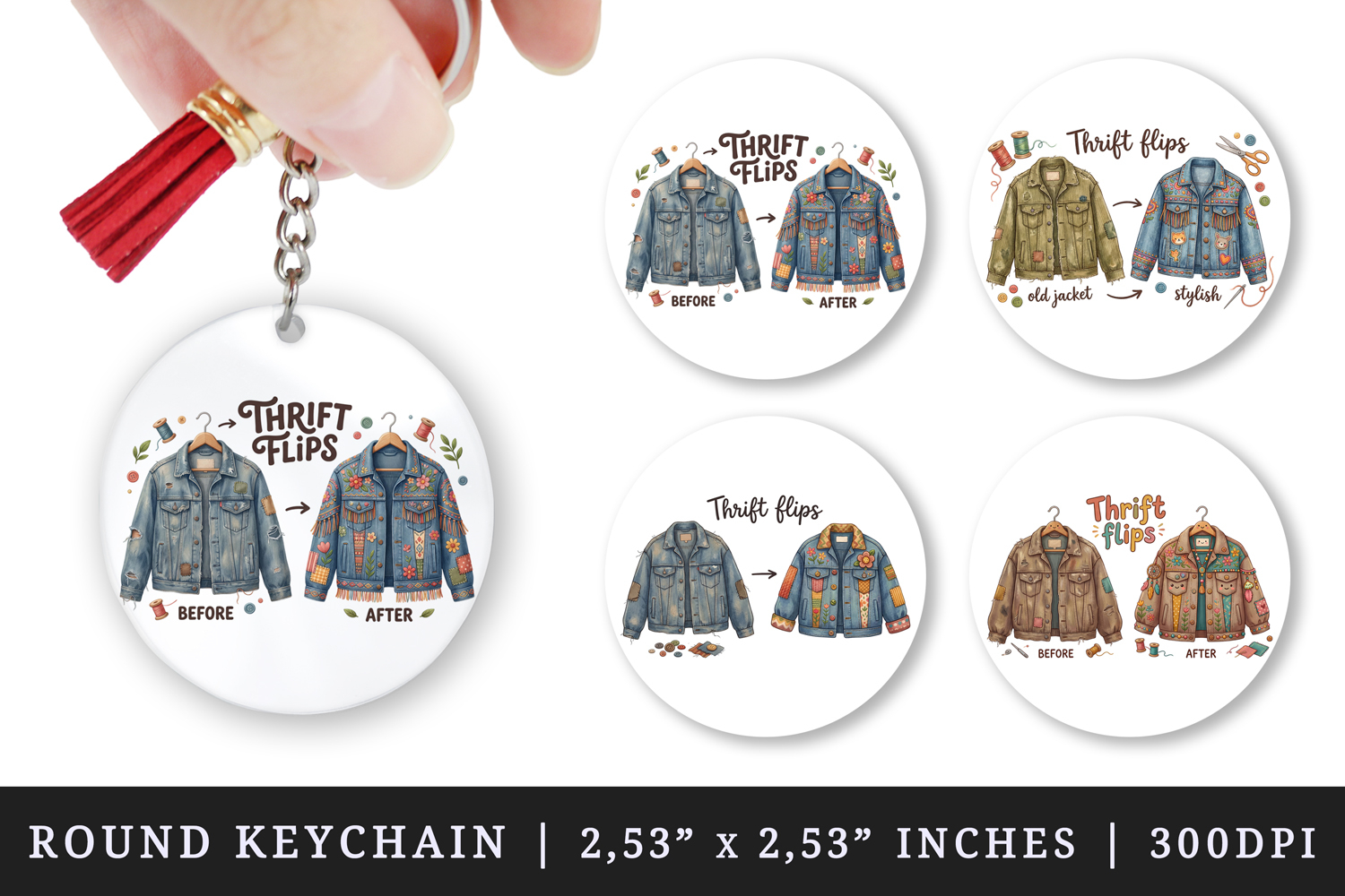 Thrifting round keychain pintable sublimation design png product image 1