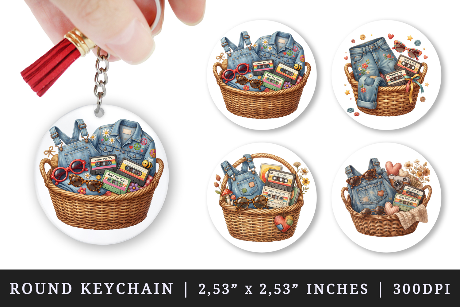 Thrifting round keychain pintable sublimation design png product image 1