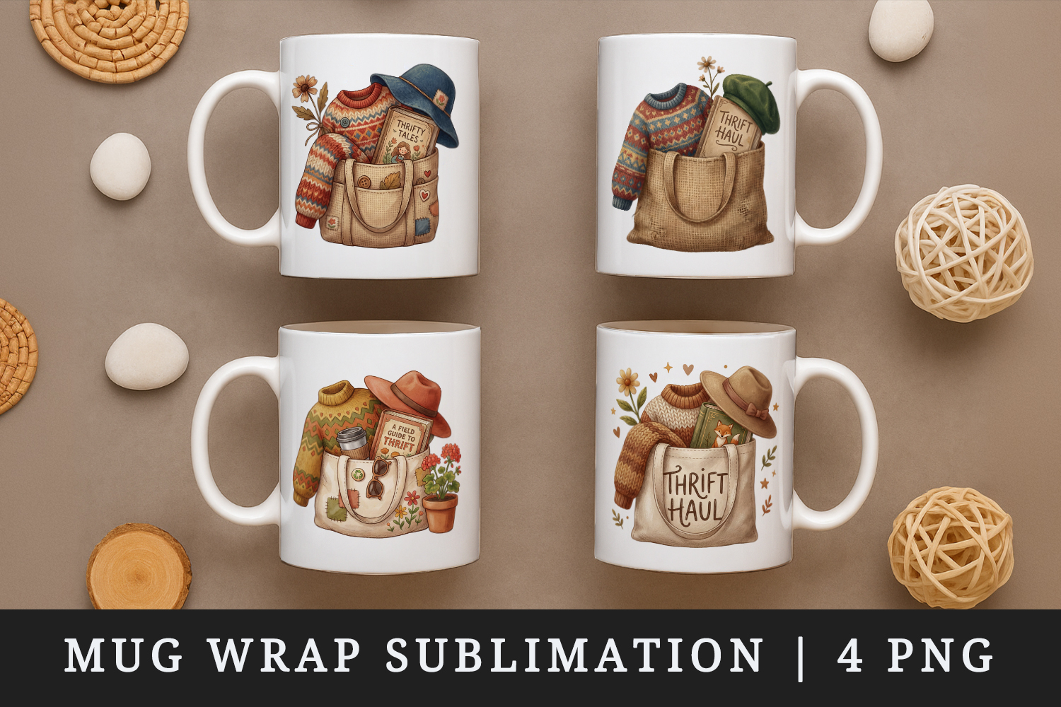 Thrifting mug wrap printable sublimation design product image 1