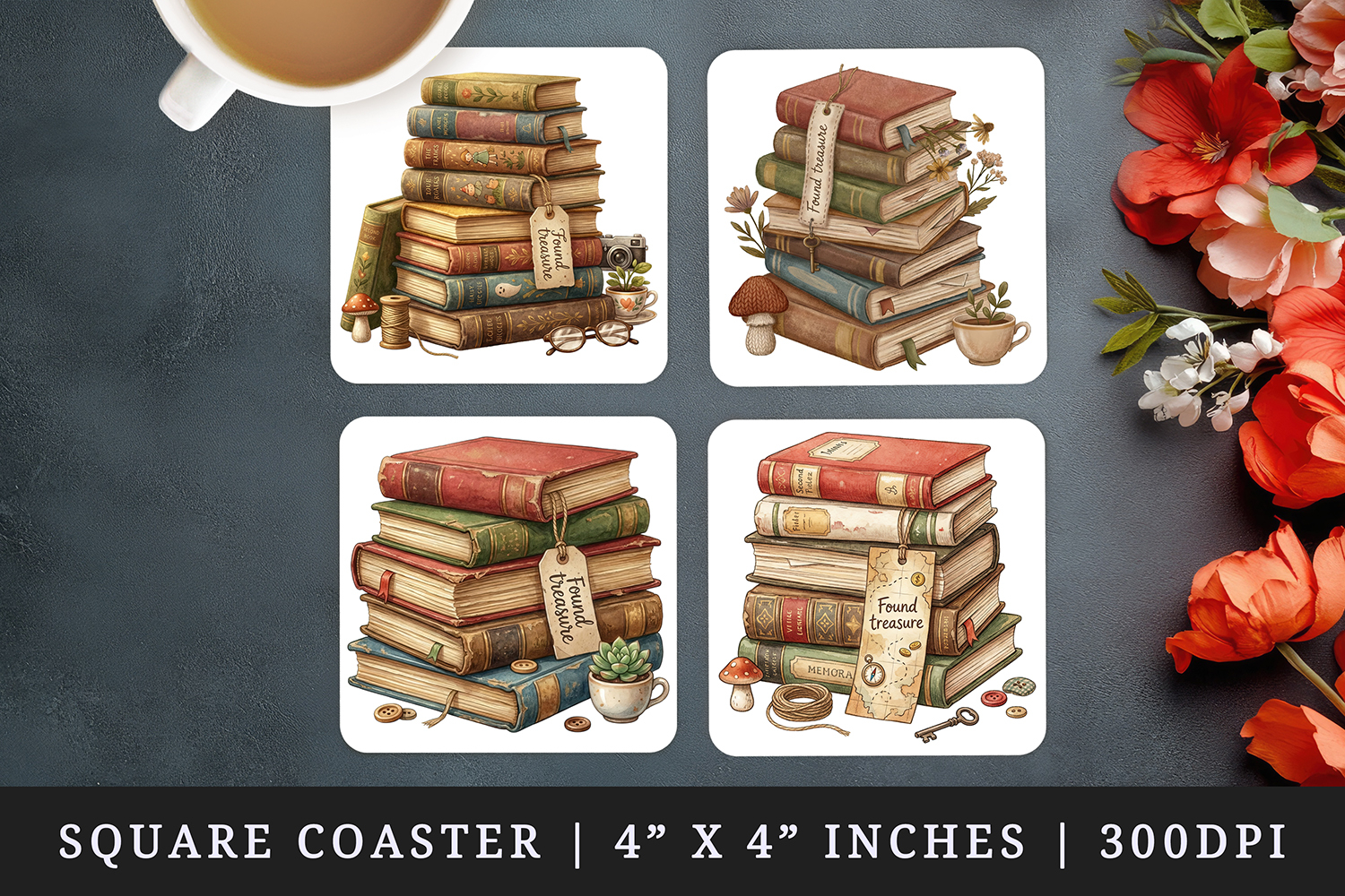 Thrifting square coaster sublimation, coasters design product image 1