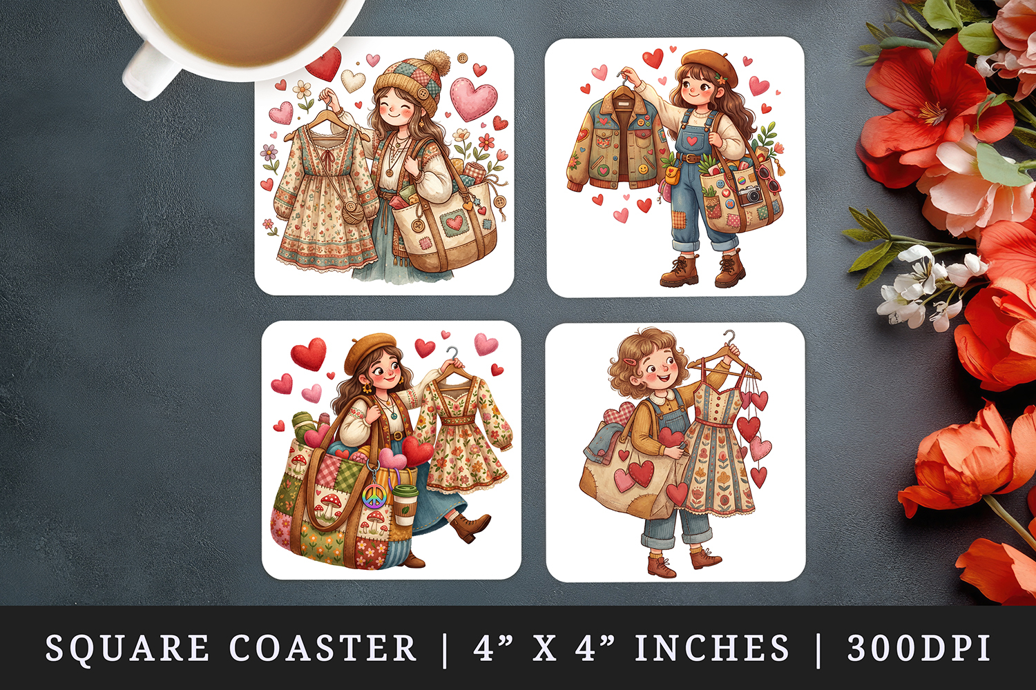 Thrifting square coaster sublimation, coasters design product image 1