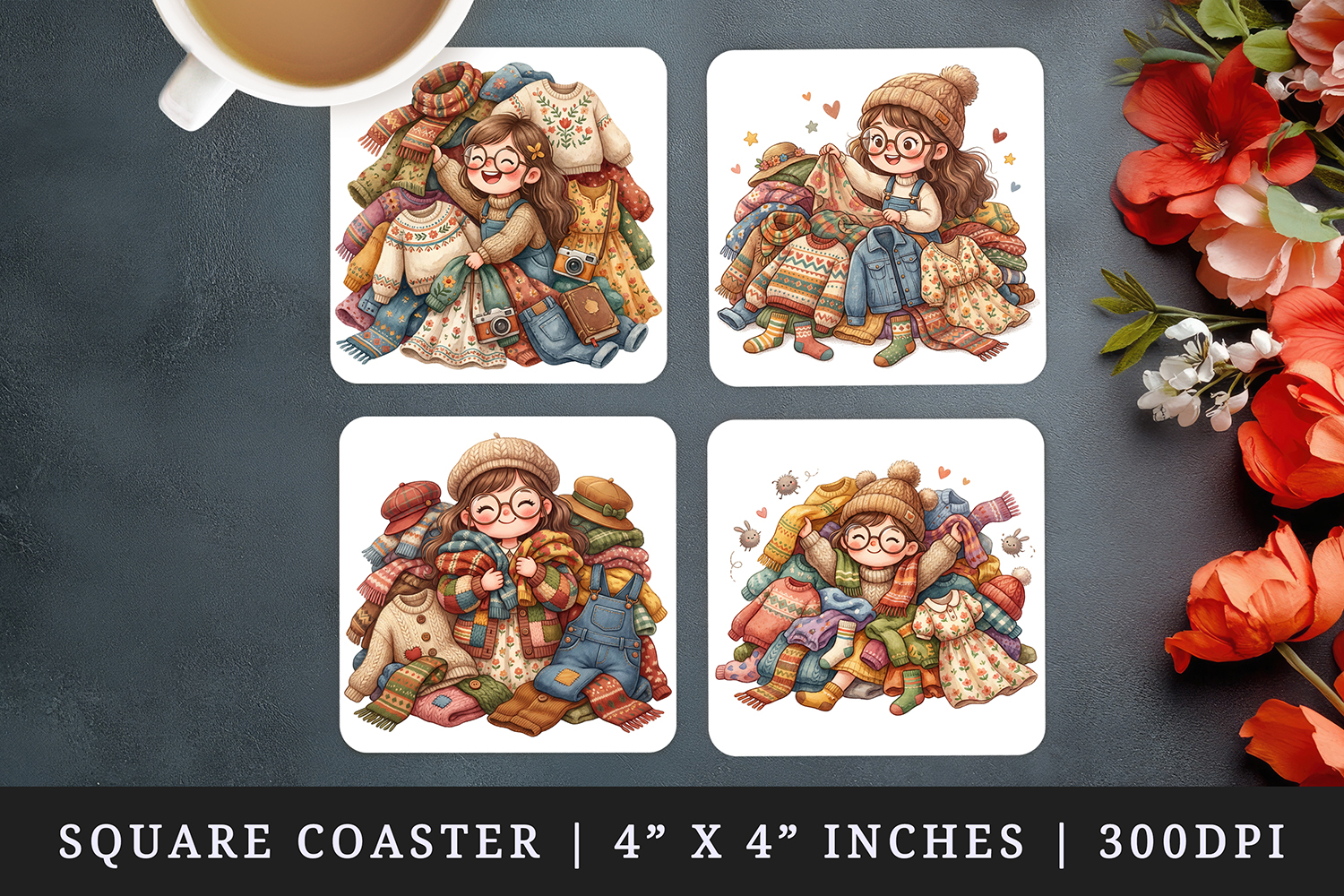Thrifting square coaster sublimation, coasters design product image 1