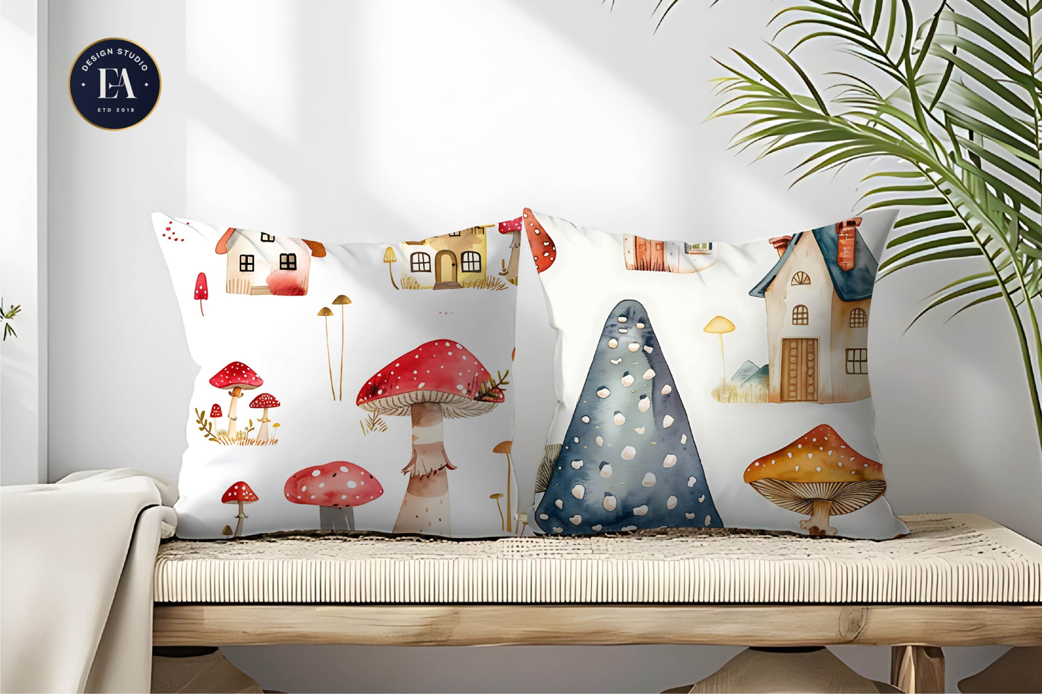 Whimsical Mushroom Houses Fantasy Watercolor Digital Paper product image 1