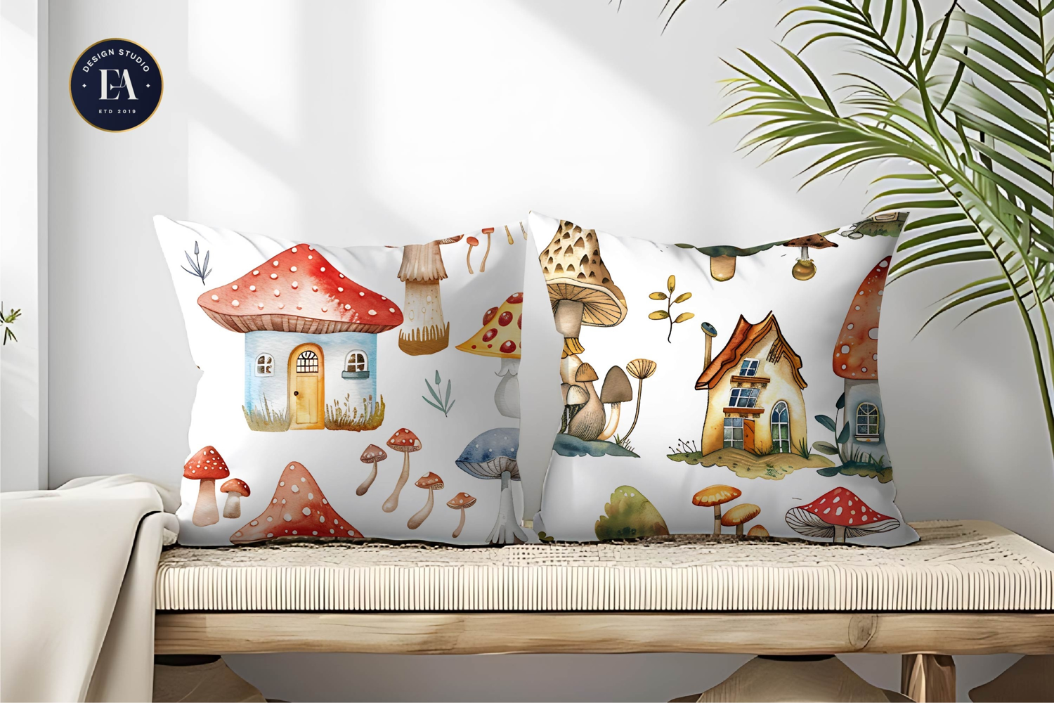 Fantasy Mushroom Villages Watercolor Pattern Digital Paper product image 1